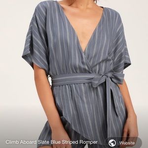 NWT LULUS Climb aboard slate blue striped romper